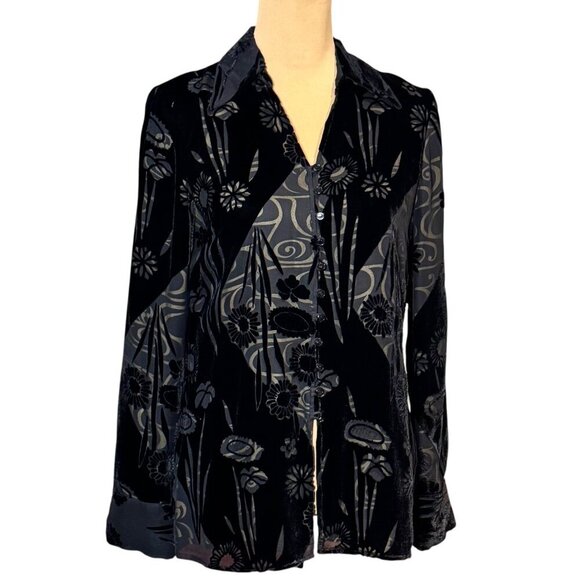 VTG Jones New York Burnout Velvet Blouse Top Sz.S Black Whimsigoth Gothic Witch - Picture 2 of 12